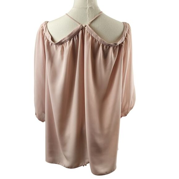 1 STATE Medium Pale Pink Sheer Blouse Off-The-Shoulder Halter Neck 3/4 Sleeve - Picture 4 of 8